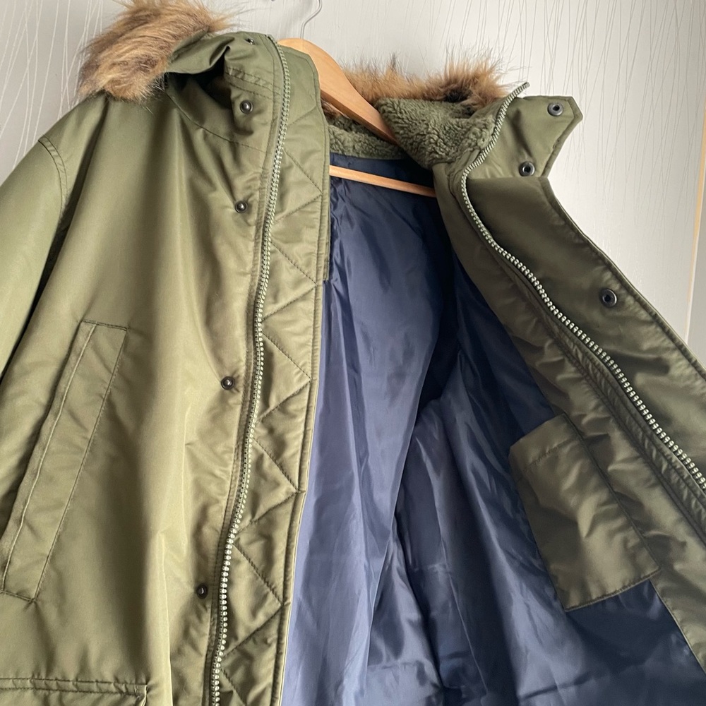 Gap Men’s Olive Green Winter Parka Cold Control Max Snorkel Coat Size Large - Picture 15 of 16